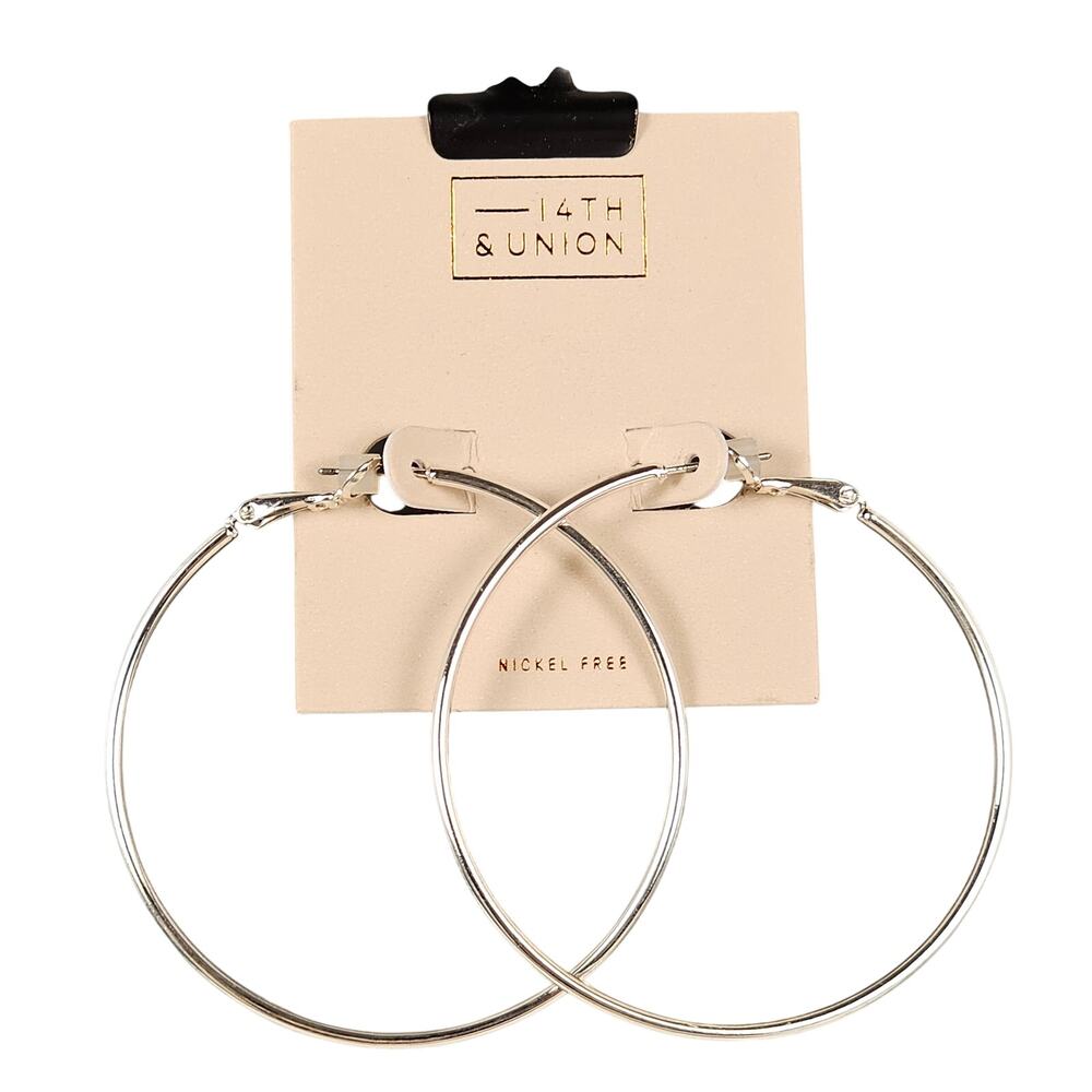 14th & Union Silver Tone Large Hoop Earrings 2.25" Nickel Free Jewelry Pierced